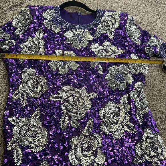 Vantage Joan Leslie slik sequins beaded evening dress size medium purple sliver - Picture 12 of 13